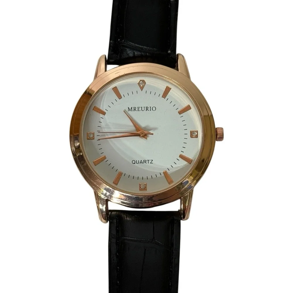 Mreurio Black Leather Men's Rose Gold Quartz Watch‎ With Second Hand